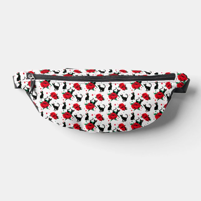 Sacs Banane Chats noirs mignons amusants Motif Roses rouges (Poser)