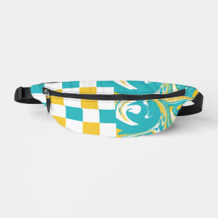 Sacs Banane Chèques et permules en Turquoise, Jaune et Blanc