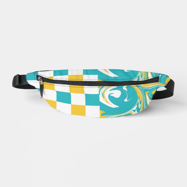 Sacs Banane Chèques et permules en Turquoise, Jaune et Blanc (Recto)