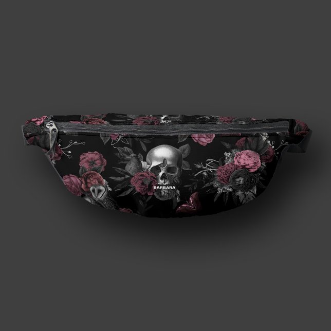 Sacs Banane Chouette gothique Rose Chouette Bourgogne rose Élé (Gothic Skull Rose Owl Burgundy Pink Elegant Fanny Pack
)