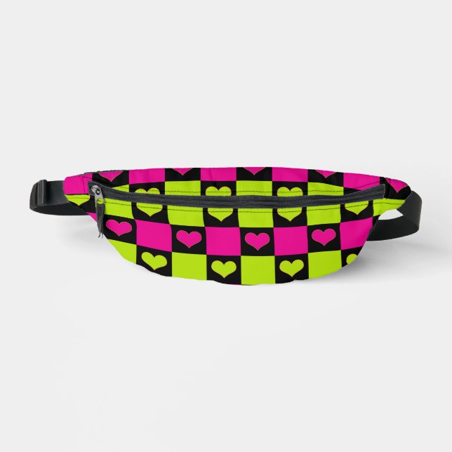 Sacs Banane Coeurs de tableau de bord - Vert citron, rose chau (Recto)