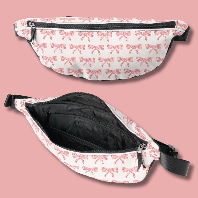 Sacs Banane Coquette arcs rayés rose et rouge (Girls fanny pack with blush pink bow design.)