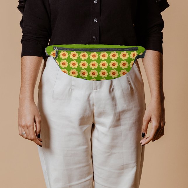 Sacs Banane Dahlia jaune motif floral sur vert (In Situ)