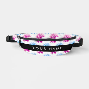 Sacs Banane Dahlia rose et bleu, motif floral, Votre nom