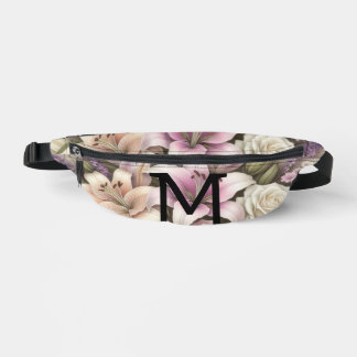 Sacs Banane Dentelle monogramme florale roses violettes lis la