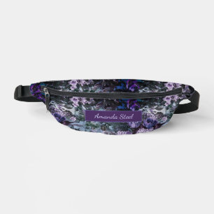 Sacs Banane Élégant bleu violets floral monogrammé imprimé