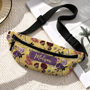 Sacs Banane Élégant motif floral jaune imprimé monogramme