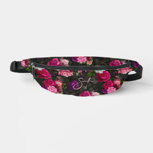 Sacs Banane Élégant rose fleurs noir monogramme