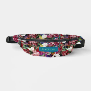 Sacs Banane Élégant rose fleurs rouge motif monogramme imprimé