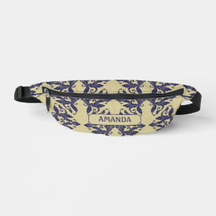 Sacs Banane Elégant vintage damassé marine bleu jaune monogram