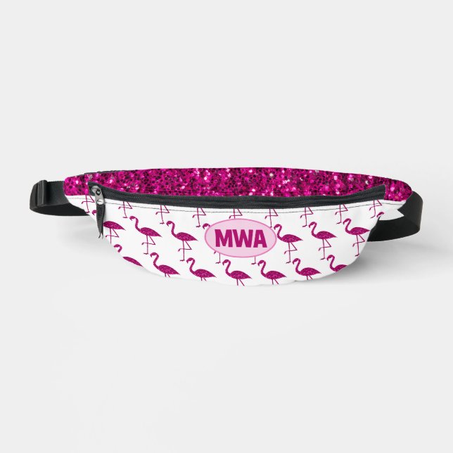 Sacs Banane Flamant rose scintillant faux strass Monogramme ro (Recto)