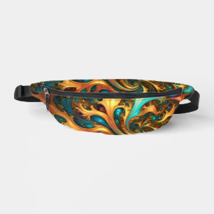 Sacs Banane Flammes de couleur : danse fractale sarcelle, or,