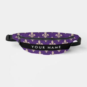 Sacs Banane Fleur de Lis, Beige sur Violet, Royal, Votre Nom