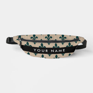 Sacs Banane Fleur de Lis, Vert sur Beige, Royal, Votre Nom
