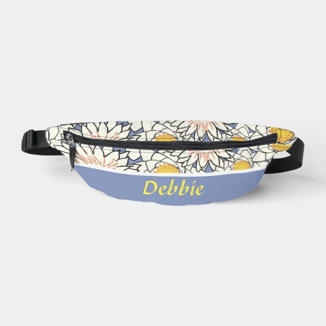 Sacs Banane Fleurs blanches en bleu (Recto)