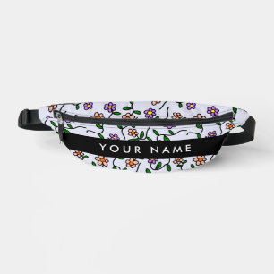 Sacs Banane Fleurs Colorées, Fond Bleu, Noir