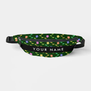 Sacs Banane Fleurs Colorées, Fond Vert, Noir