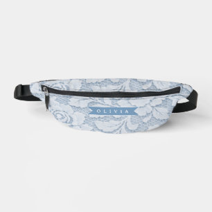 Sacs Banane Fleurs de dentelle bleue personnalisées Élégant Ro