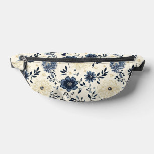 Sacs Banane Fleurs de l'art populaire vintage bleu marine beig