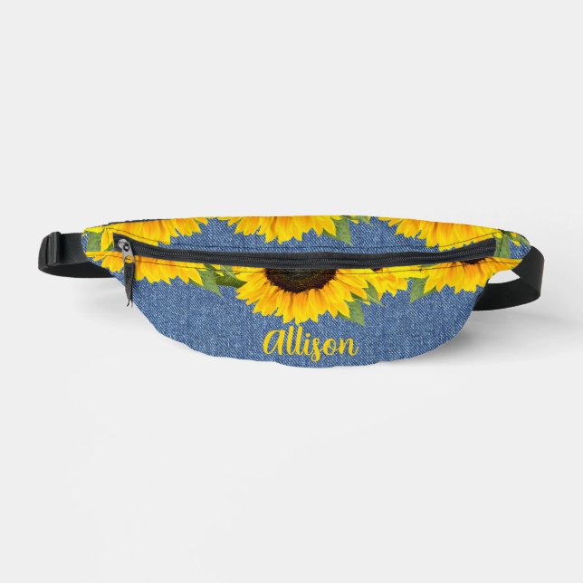 Sacs Banane Fleurs de soleil personnalisées sur Denim Imprimer (Recto)