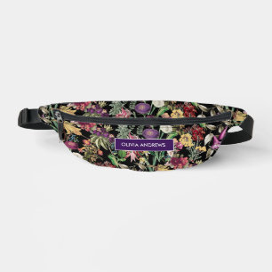 Sacs Banane Fleurs élégantes et motif feuille à fleurs noires
