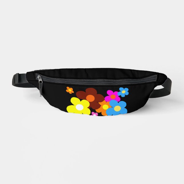 Sacs Banane Fleurs joyeuses colorées Pastel Black (Recto)