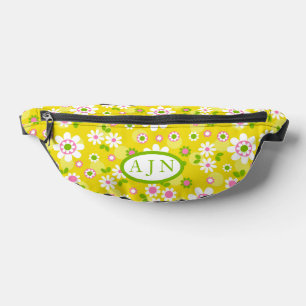 Sacs Banane Fleurs rétro mod jaunes et blanc monogramme 