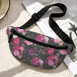 Sacs Banane Fleurs roses élégantes monogramme noir
