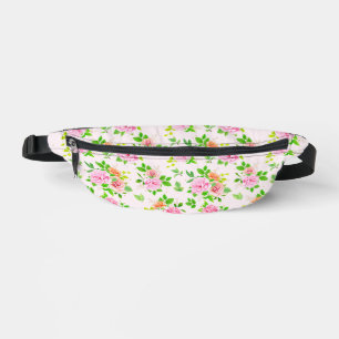 Sacs Banane Fleurs Roses florales avec Motif Feuille vert