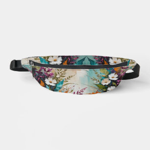 Sacs Banane Floral coloré sur Beige Bleu Turquoise
