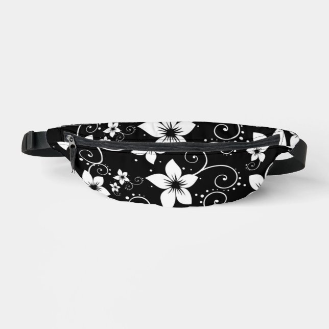 Sacs Banane Floral moderne Tropical Noir Blanc (Recto)