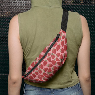 Sacs Banane Fraises rouges mûres sur motif rose