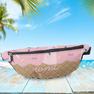 Sacs Banane Fun Pink Ice Cream Cone Monogramme Fanny Pack