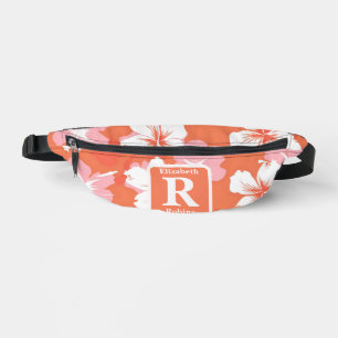 Sacs Banane Hibiscus de pêche tropicale personnalisé Monogramm