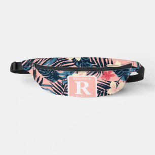 Sacs Banane Hibiscus rose tropical personnalisé Monogramme