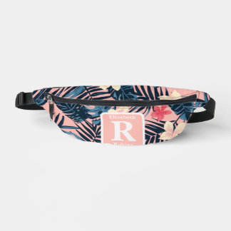 Sacs Banane Hibiscus rose tropical personnalisé Monogramme