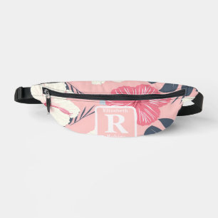 Sacs Banane Hibiscus rose tropical personnalisé Monogramme