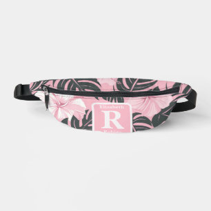 Sacs Banane Hibiscus rose tropical personnalisé Monogramme