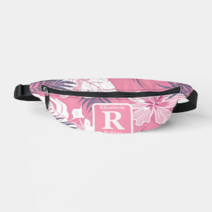 Sacs Banane Hibiscus rose tropical personnalisé Monogramme