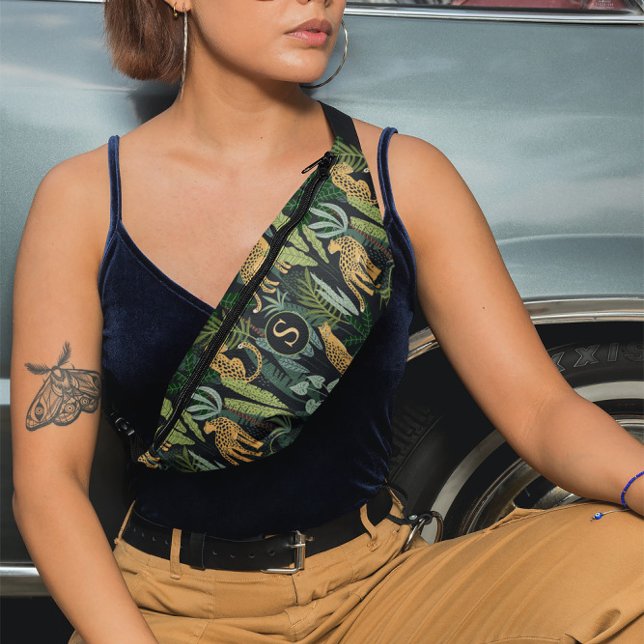 Sacs Banane Illustration de la jungle de léopard sans couture  (Créateur téléchargé)