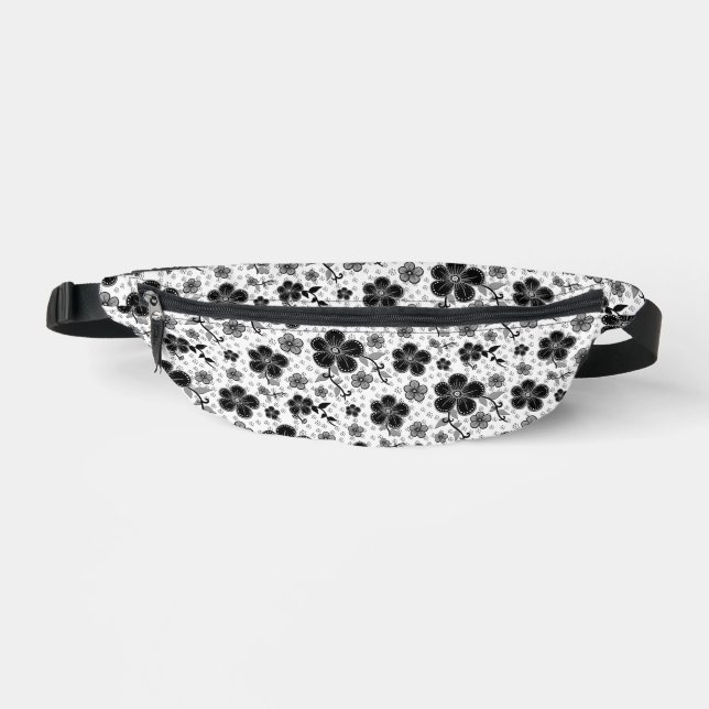 Sacs Banane Impression florale noir et blanc (Recto)
