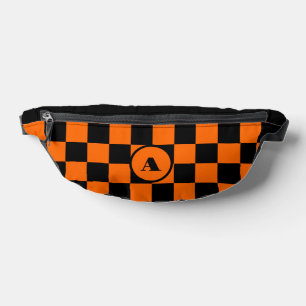 Sacs Banane Initiale noire Black and Sunset Orange À damiers