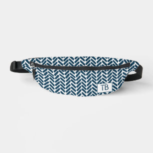 Sacs Banane Initiales du Monogramme bleu moderne Chevron