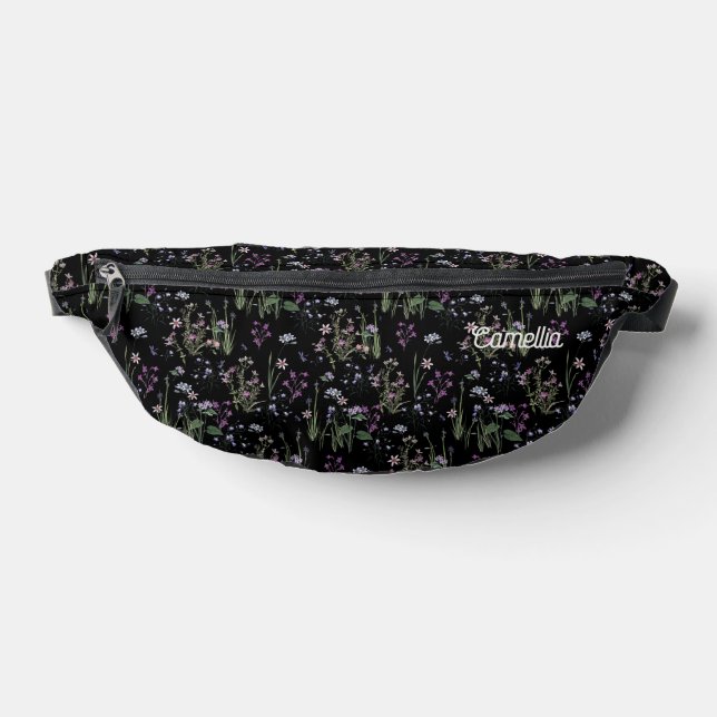 Sacs Banane Joli Ditsy FLoral Pattern Noir Violet Nom (Poser)