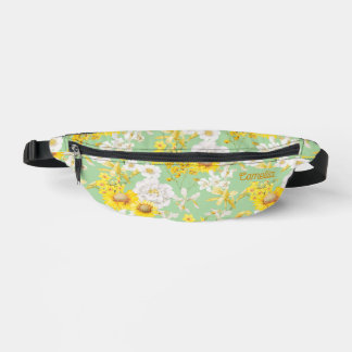 Sacs Banane Joli jaune vert fleuri Nom personnalisé
