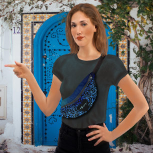 Sacs Banane Joli nom de motif floral ombré bleu