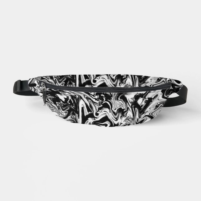 Sacs Banane Marbleized Noir et Blanc Moderne Artwork Abstrait (Recto)