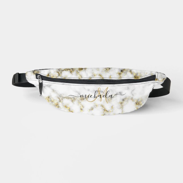 Sacs Banane Marbre noir blanc or scintillement bling Monogramm (Recto)
