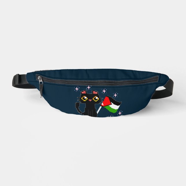 Sacs Banane mignon chat noir tient drapeau de la Palestine (Recto)