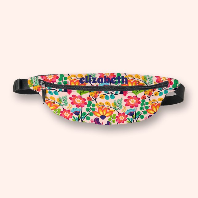 Sacs Banane Modèle Floral moderne Voyage de prénom (Modern floral pattern fanny pack, personalized with your first name)